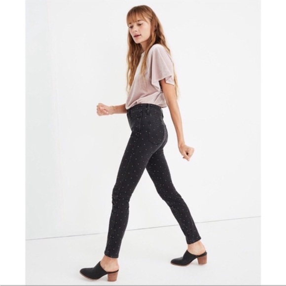 Madewell Jeans 10” High Rise Skinny Jeans Black Gold Metallic Dots Size 27 - Picture 2 of 12